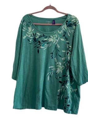 Plus Size Tee with Summer Leaves On a Green Background Catherine’s